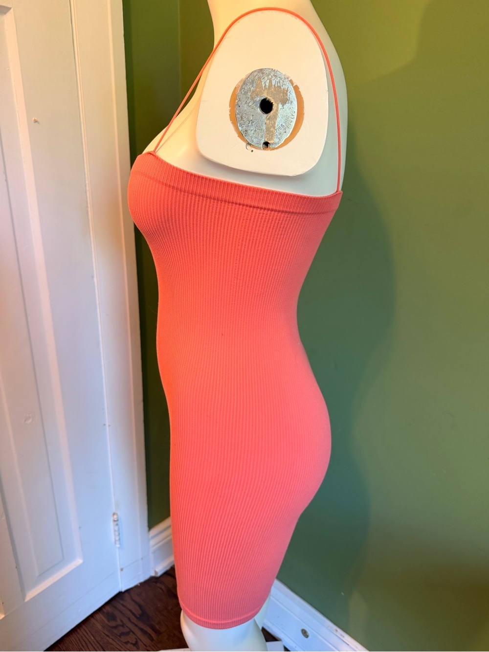 Ardene Ribbed Spaghetti Strap Mini Dress in Coral Pink - Picture 2 of 6